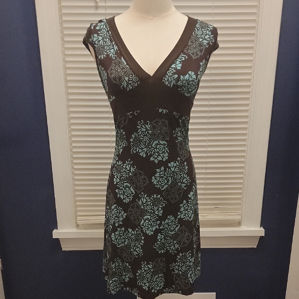 Lipstick Boutique Brown and Blue Patterned Mini Dress